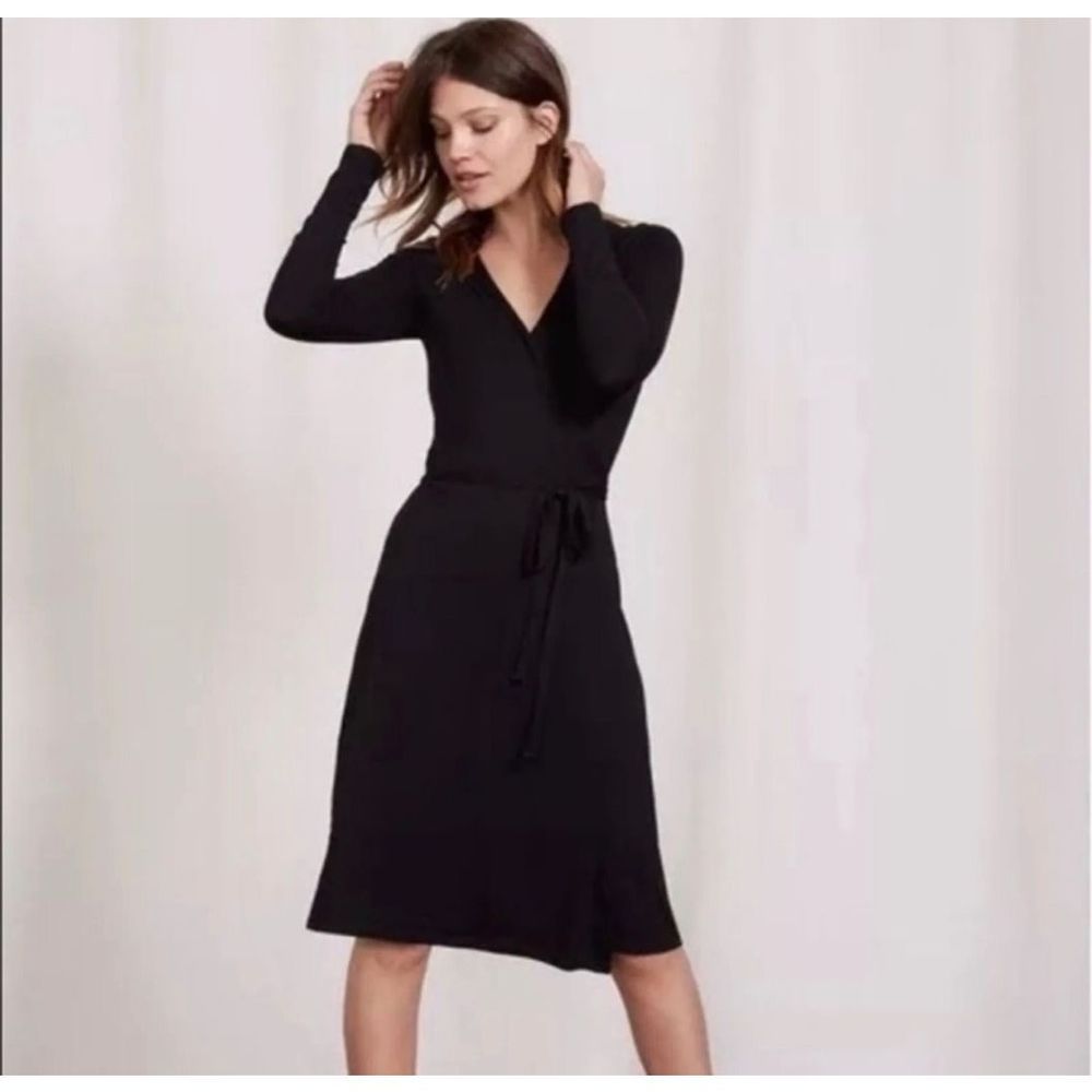 Boden Womens Wrap Dress SZ 10 R Black Long Sleeve Jersey Material